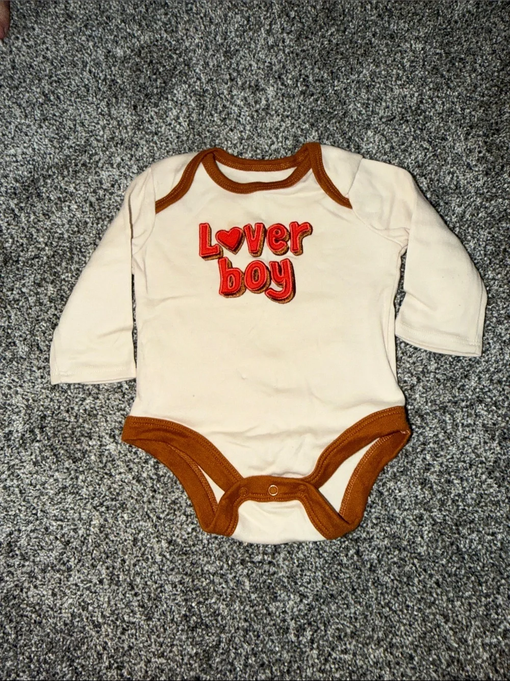 wonder nation Cream Long-Sleeve One-Piece with Brown Trim and Red Lettering